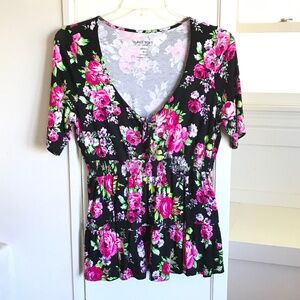TORRID Super Soft Floral Babydoll Tie Front Black Pink Women’s Size OX Large 12